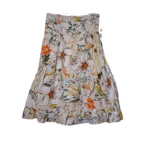 NWT INC Midi Skirt XL Oversize Ruffled Stretch Tropical Flowy 100% Indian Cotton